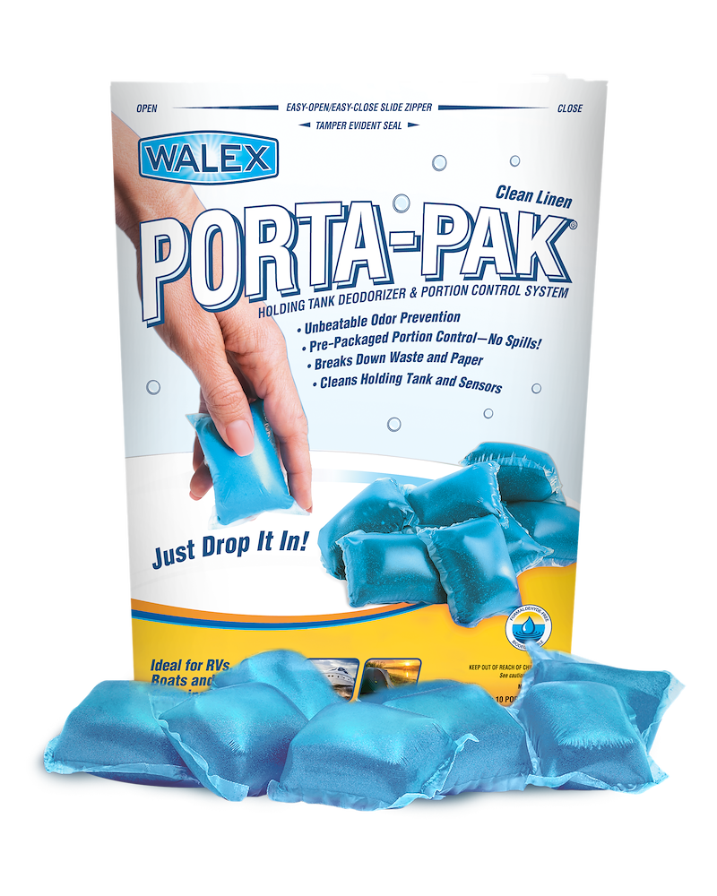 Désodorisant Walex Porta-Pak RV Marine Black pour réservoir de rétention, camping-car, bateau, camping-car, dosettes nettoyantes pour toilettes Porta Cassette, linge propre, paquet de 10