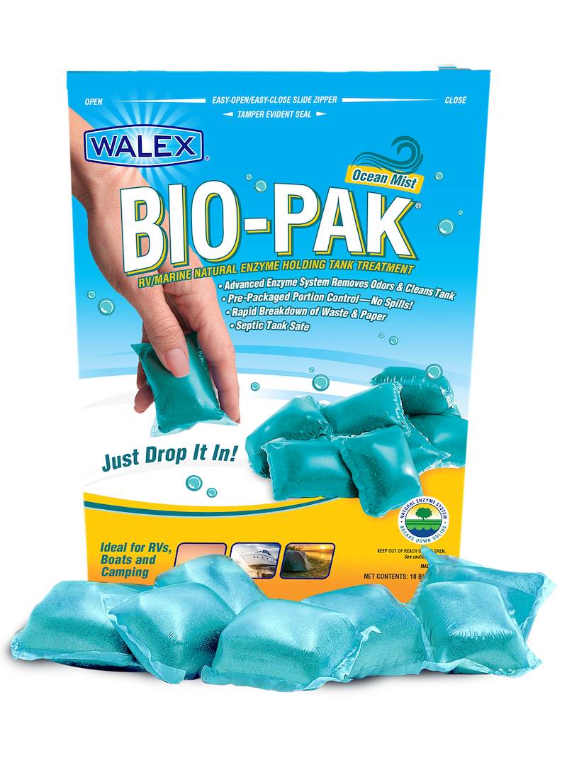 Désodorisant Walex Bio-Pak RV Marine Natural Enzyme Black pour réservoir de rétention, pour camping-car, bateau, toilettes à cassette, Ocean Mist, paquet de 10