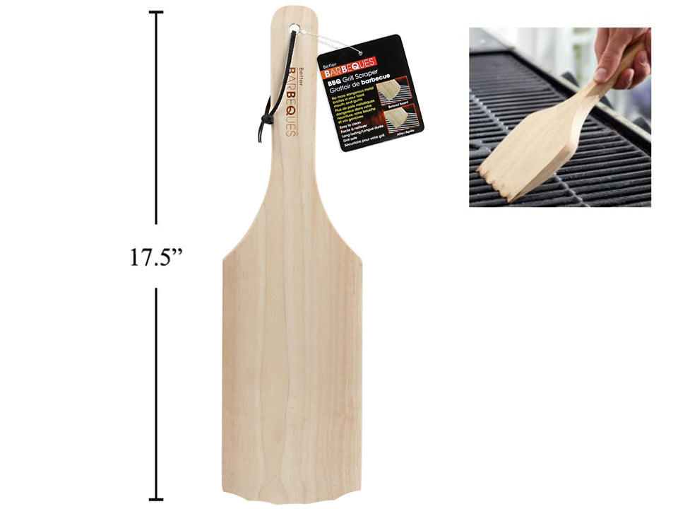 Better Barbeques Premium 17" Wooden BBQ Grill Scraper - For Summer Camping, Cooking & Grilling
