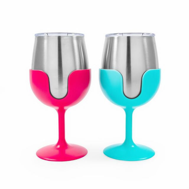 Ensemble de gobelets en acier inoxydable Camco 51915 – avec pieds amovibles rose fuchsia et bleu sarcelle – Lot de 2, 237 ml