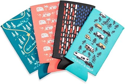 Camco 53309 Skinny Can Sleeve - Reusable Insulated Cup/Cooler/Can Covers for Drinks - Pack of 4