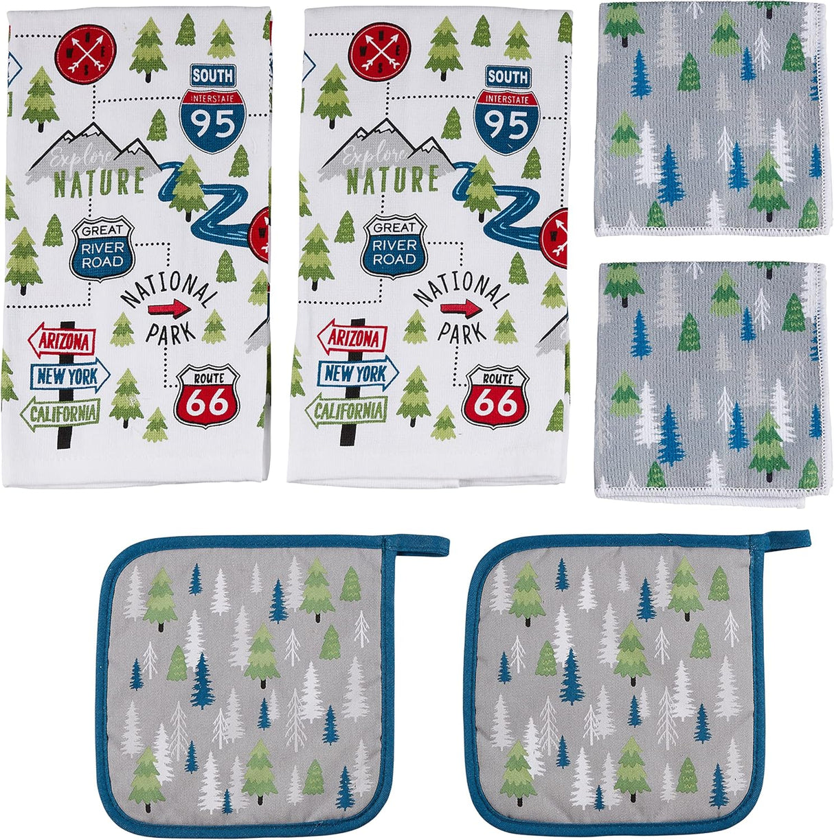 Lippert Road Sign Kitchen Towel & Potholder Set, Useful Novelty Kitchen Set for Camping or Home- 6 Pieces