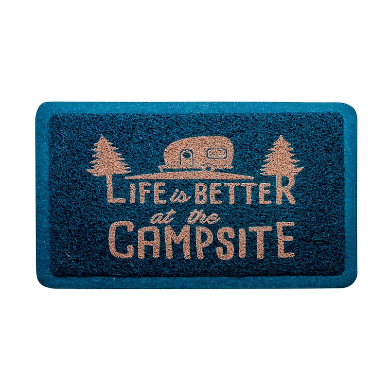 Camco 53201 Life Is Better at The Campsite Scrub Rug Outdoor & Indoor Welcome Mat - Camping Doormat - Blue