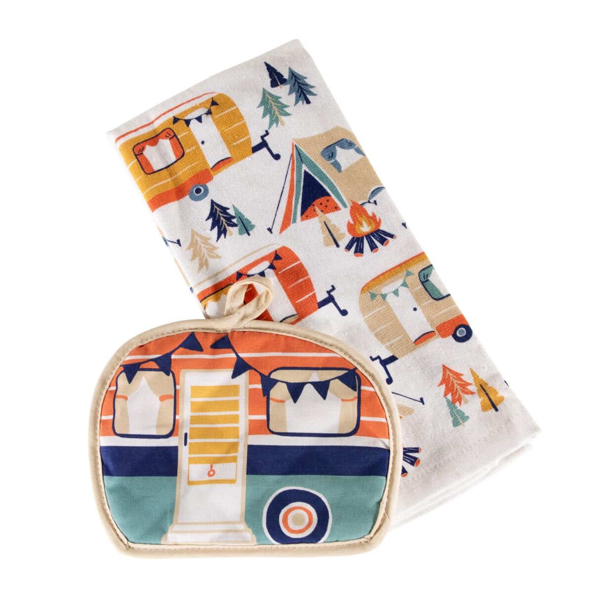 Lippert 2023051697 Kitchen Towel & Potholder Set - Camping Print (2 Pieces)