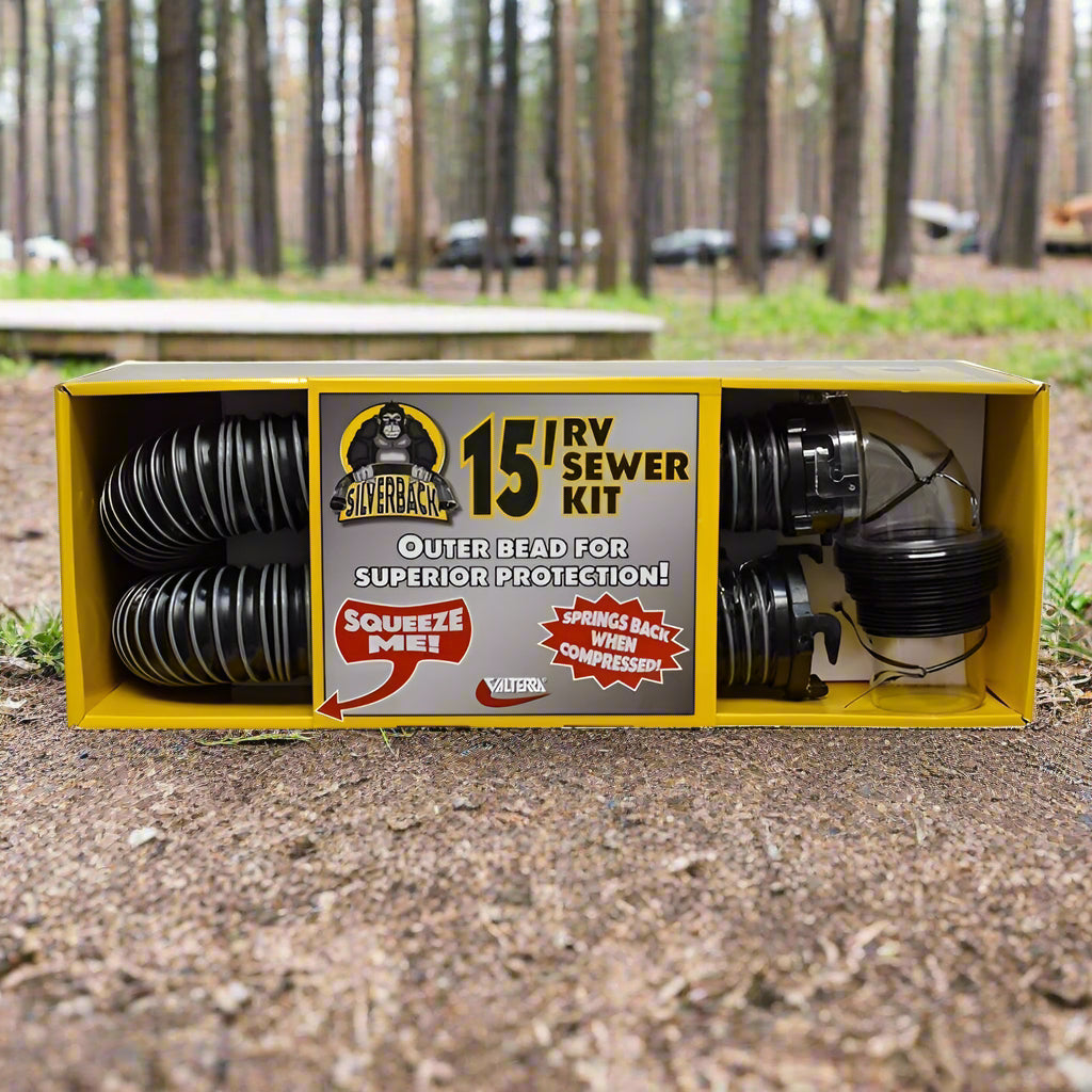 15 foot long spring black tank RV sewer hose in box