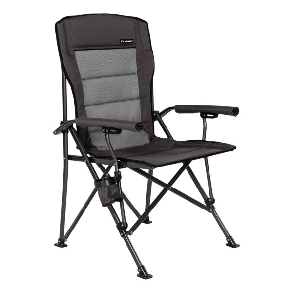 Lippert 2021123276 Scout Outdoor Folding Chair - Padded Portable Camping Chair with Hard Arm & Cupholder - Dark Grey