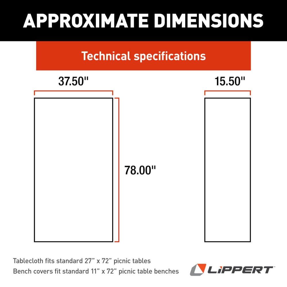 Lippert 2022107834 Vinyl Tablecloth & Bench Cover Set – Lemon Toss | Waterproof, Easy-Clean PEVA for Camping & Picnics