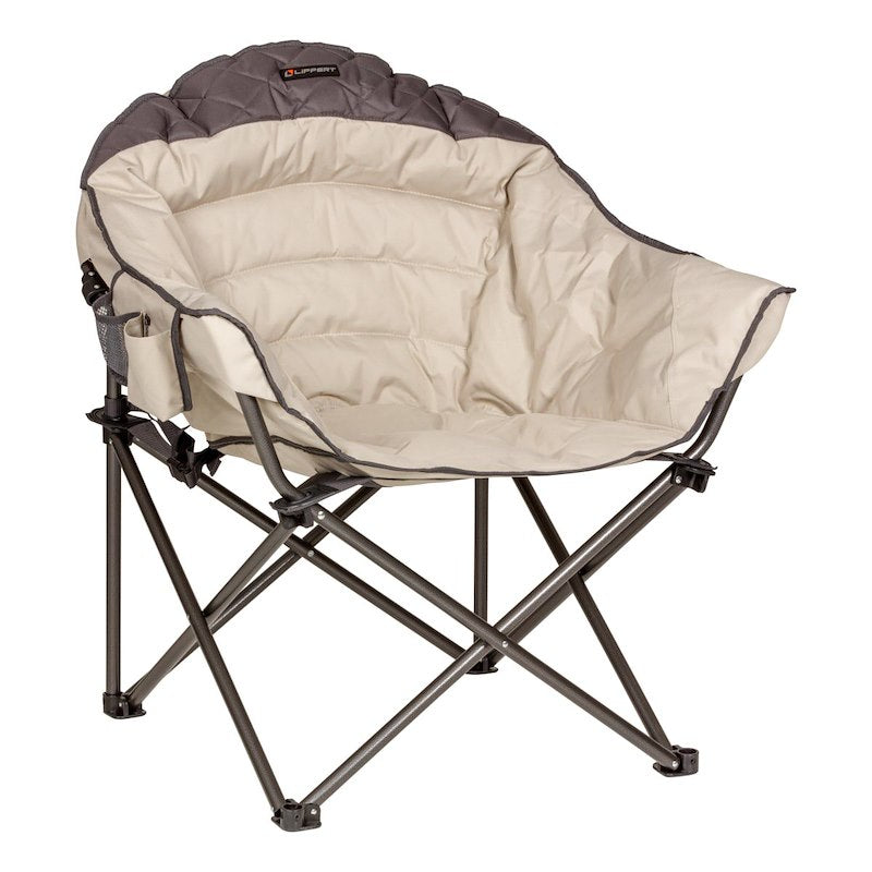 Lippert 2022114816 Big Bear Club Duotone Camping Chair - Portable Folding Outdoor Chair with Cupholders - Sand with Dark Grey Accent/Dark Grey with Sand Accent