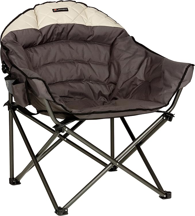 Lippert 2022114816 Big Bear Club Duotone Camping Chair - Portable Folding Outdoor Chair with Cupholders - Sand with Dark Grey Accent/Dark Grey with Sand Accent