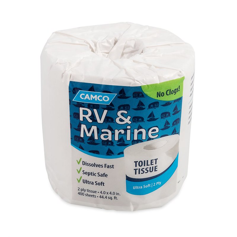 Camco 40280 2-Ply RV & Marine Toilet Tissue - Safe, Flushable, Dye & Fragrance Free Paper - 1 Roll/400 Sheets