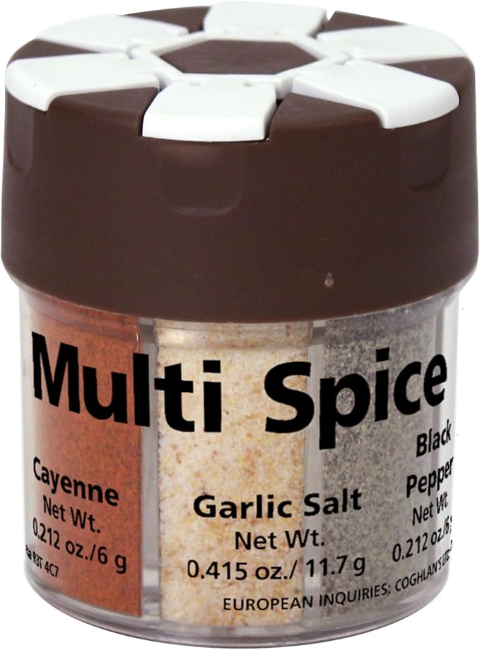 Coghlan's 9961 Multi-Spice Container - Paprika, Curry, Cayenne, Garlic Salt, Black Pepper, Salt - Flip Top Shaker Lid