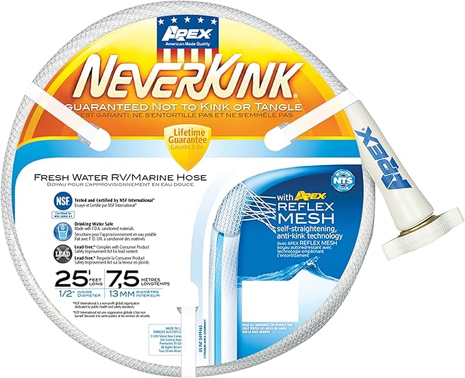 Teknor Apex 7602-25 Neverkink 1/2" X 25' RV and Marine Hose for Summer and Gardens, Drinking Water Safe