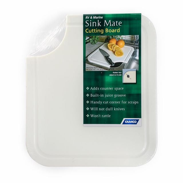 Planche à découper CAMCO Sink Mate 43857 - Cuisine pour camping-car, caravane, remorque - Coin coupé, rainure pour jus - Blanc