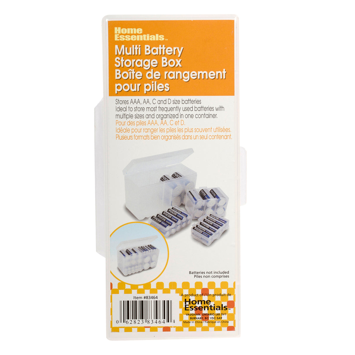 Home Essentials Multi Battery Storage Box for AAA, AA, C and D Size Batteries, Battery Case, Container and Organizer