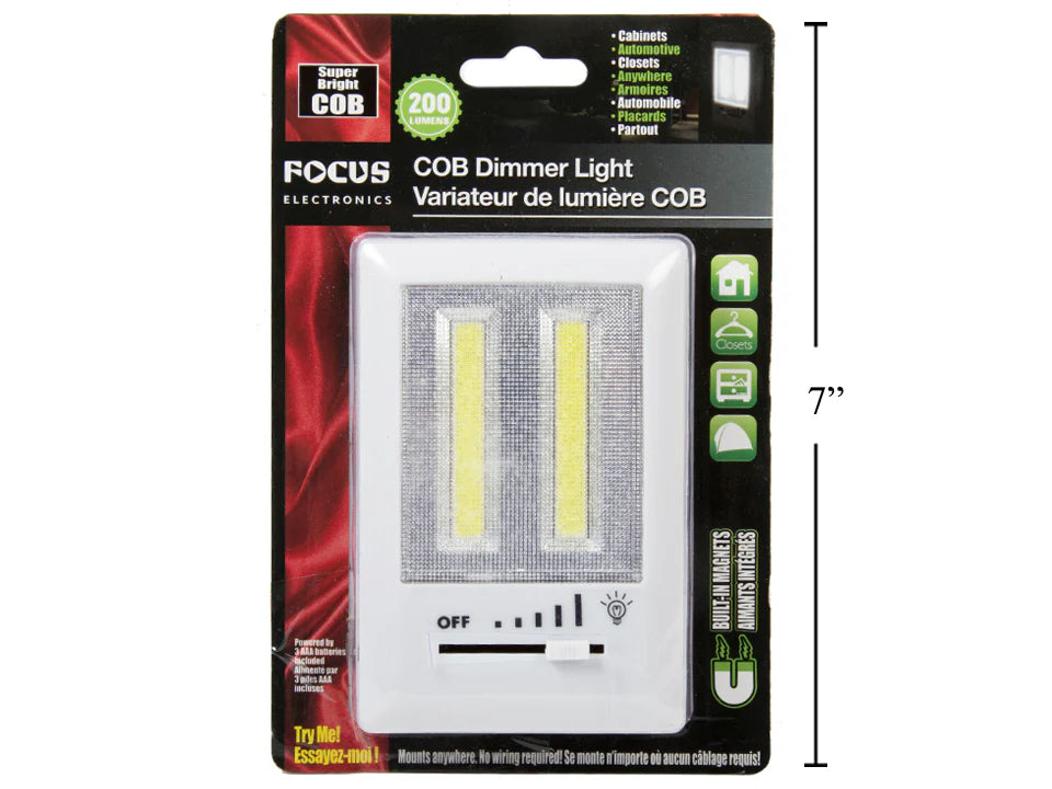 Focus Electronics 86016 Cob Light with Dimmer & Batteries Included - Light-Switch Night Light