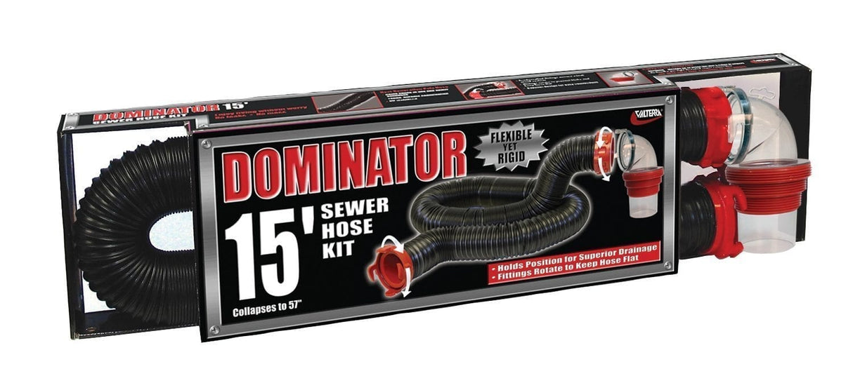 Valterra D04-0250 - Dominator RV Sewer Hose Kit, Universal, Leak Protection and Waste Drainage, 15'