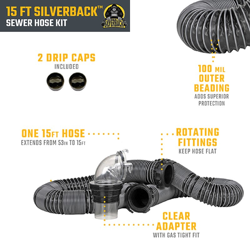 Black tank RV sewer hose infographic by Silverback