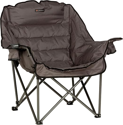Lippert 2022114815 Big Bear Club Camping Chair -  Portable Folding Outdoor Chair with Cupholders - Dark Grey