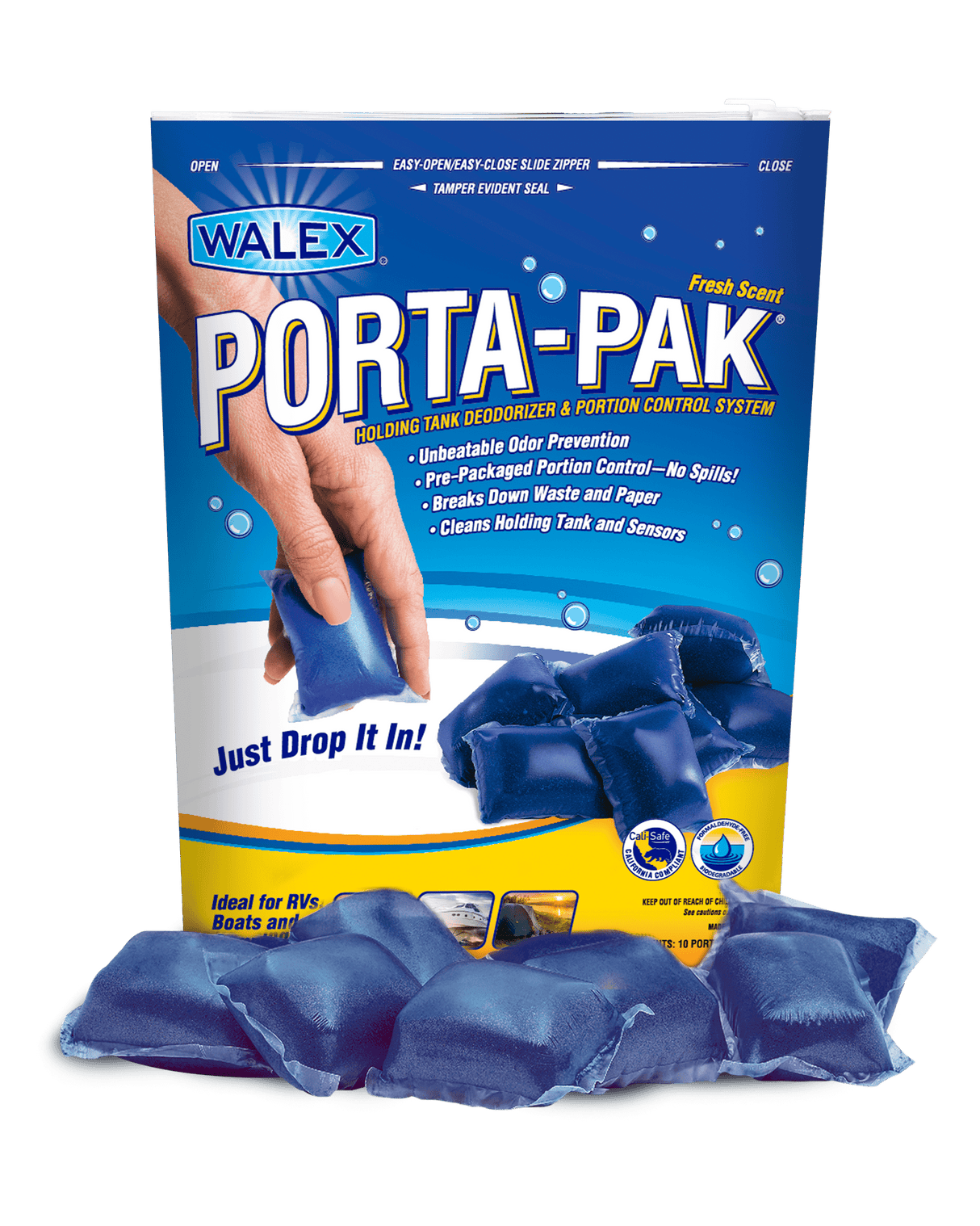Désodorisant pour réservoir de rétention Walex TOI-91799 Porta-Pak, bleu/noir (paquet de 10)