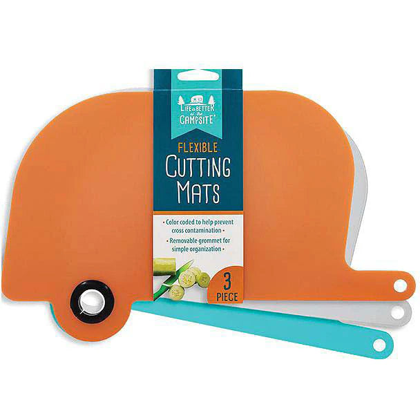 Camco 43771 Life is Better at The Campsite Flexible RV Shaped Cutting Mat Set - 3 Color-Coded Boards- Dishwasher Safe