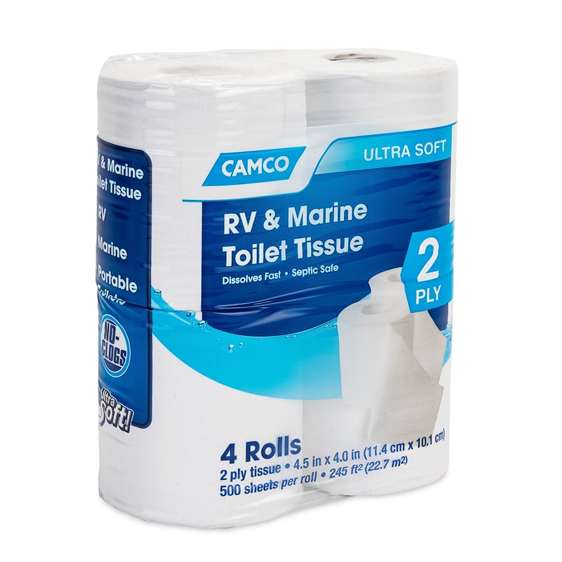 Camco 40282 2-Ply RV & Marine Toilet Tissue - Safe, Flushable, Dye & Fragrance Free Paper - 4 Rolls (500 Sheets/Roll)