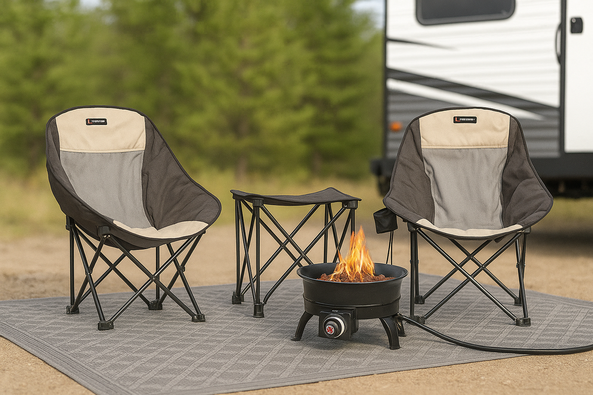 Outdoor Living Bundle- Baja™ Overlanding Chair & Table Set, All Weather Patio Mat and Outland Firebowl